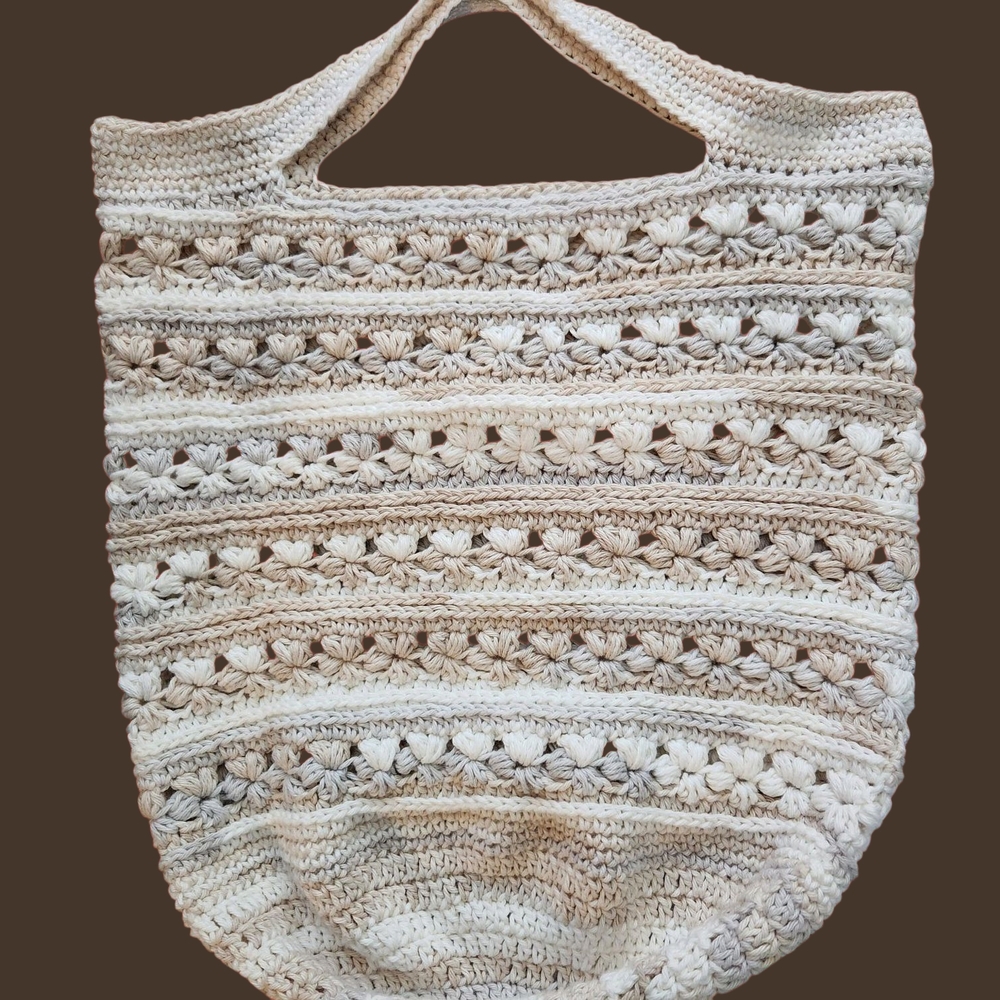 Handmade Shopping Tote Cream and Tan with Intricate Detailing - Picture 2 of 11